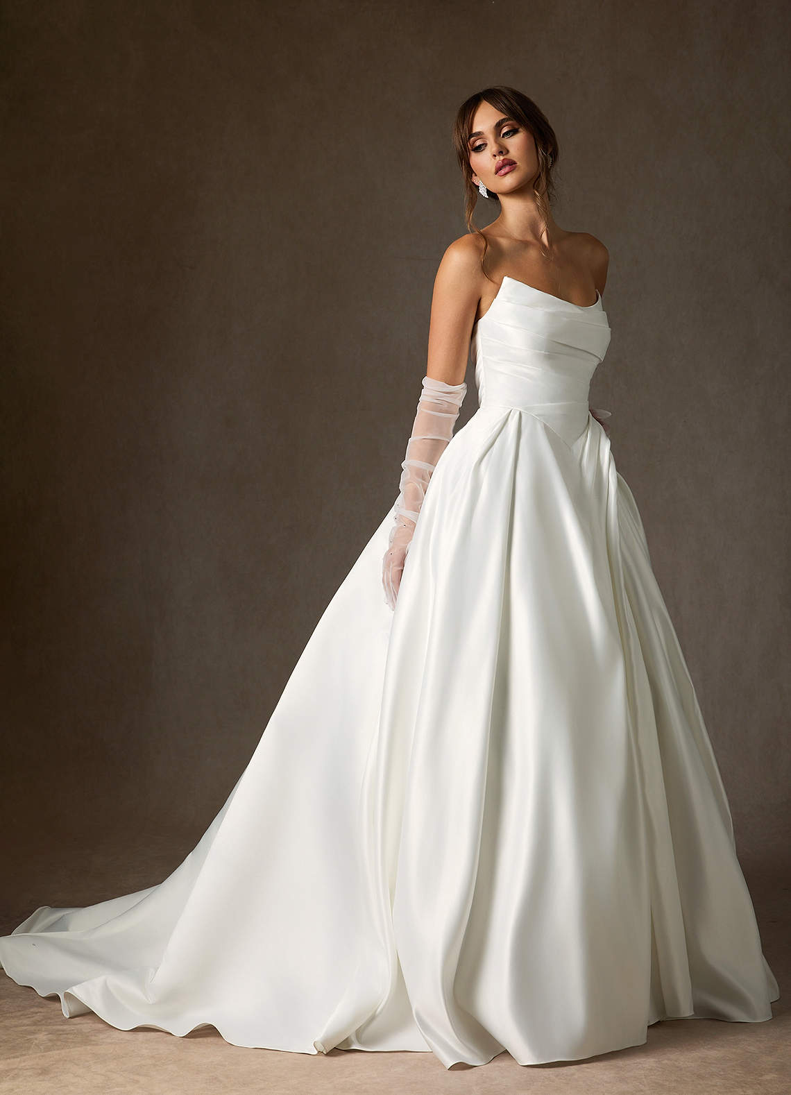 Diamond White Ball-Gown Strapless Satin Dress