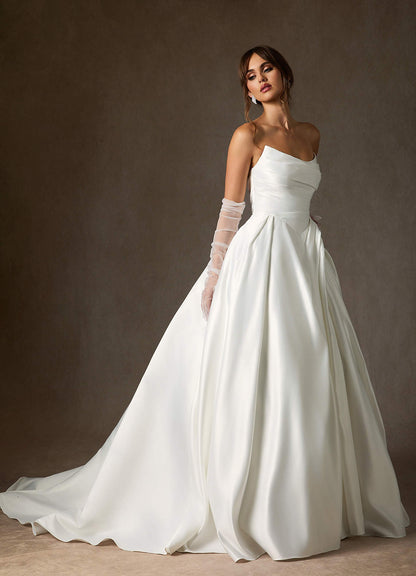 Diamond White Ball-Gown Strapless Satin Dress