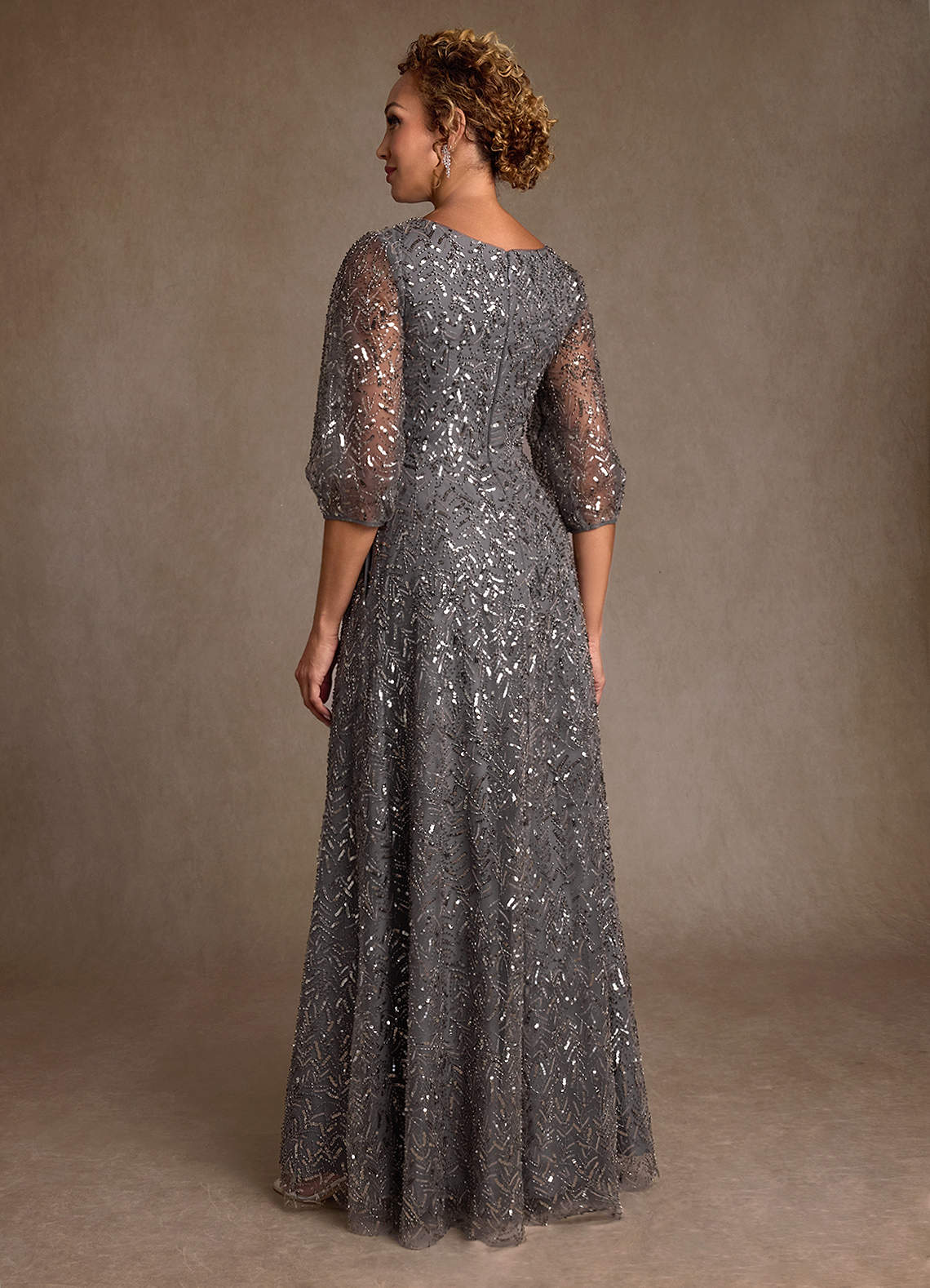 Steel Grey A-Line Sequins Dress