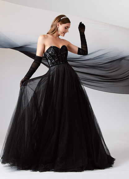 Black Diamond White Ball-Gown Lace Tulle Dress