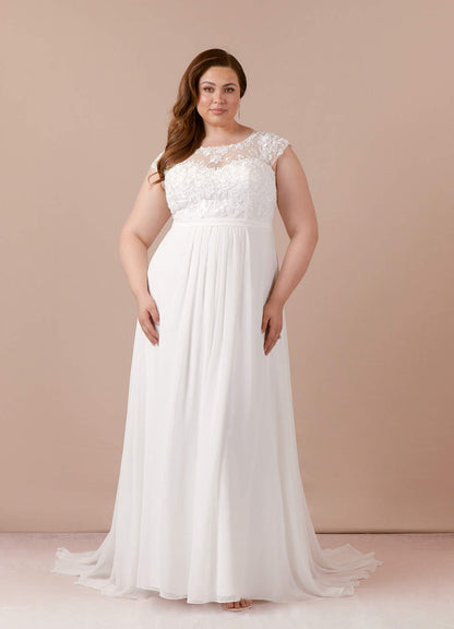 Diamond White A-Line Scoop Sequins Chiffon Dress