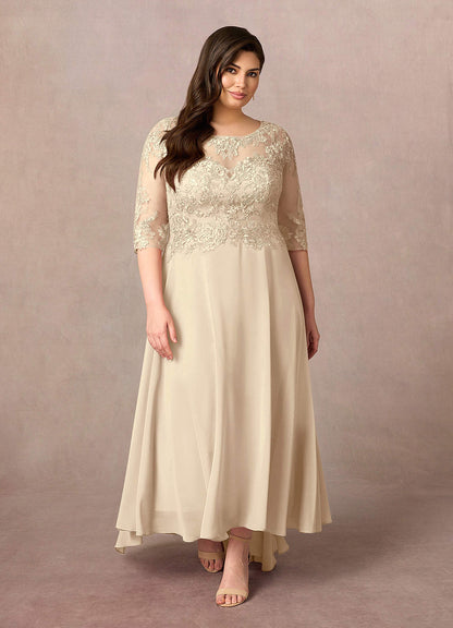 Champagne A-Line Lace Chiffon Dress