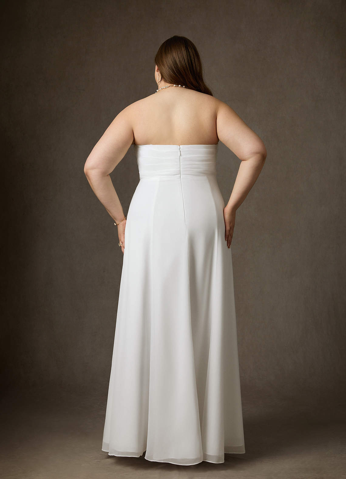 Diamond White A-Line Strapless Chiffon Dress