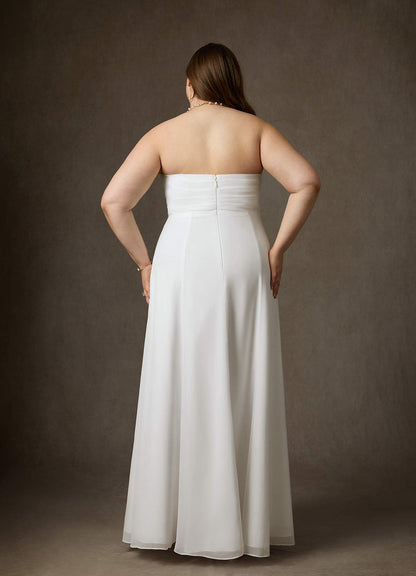 Diamond White A-Line Strapless Chiffon Dress