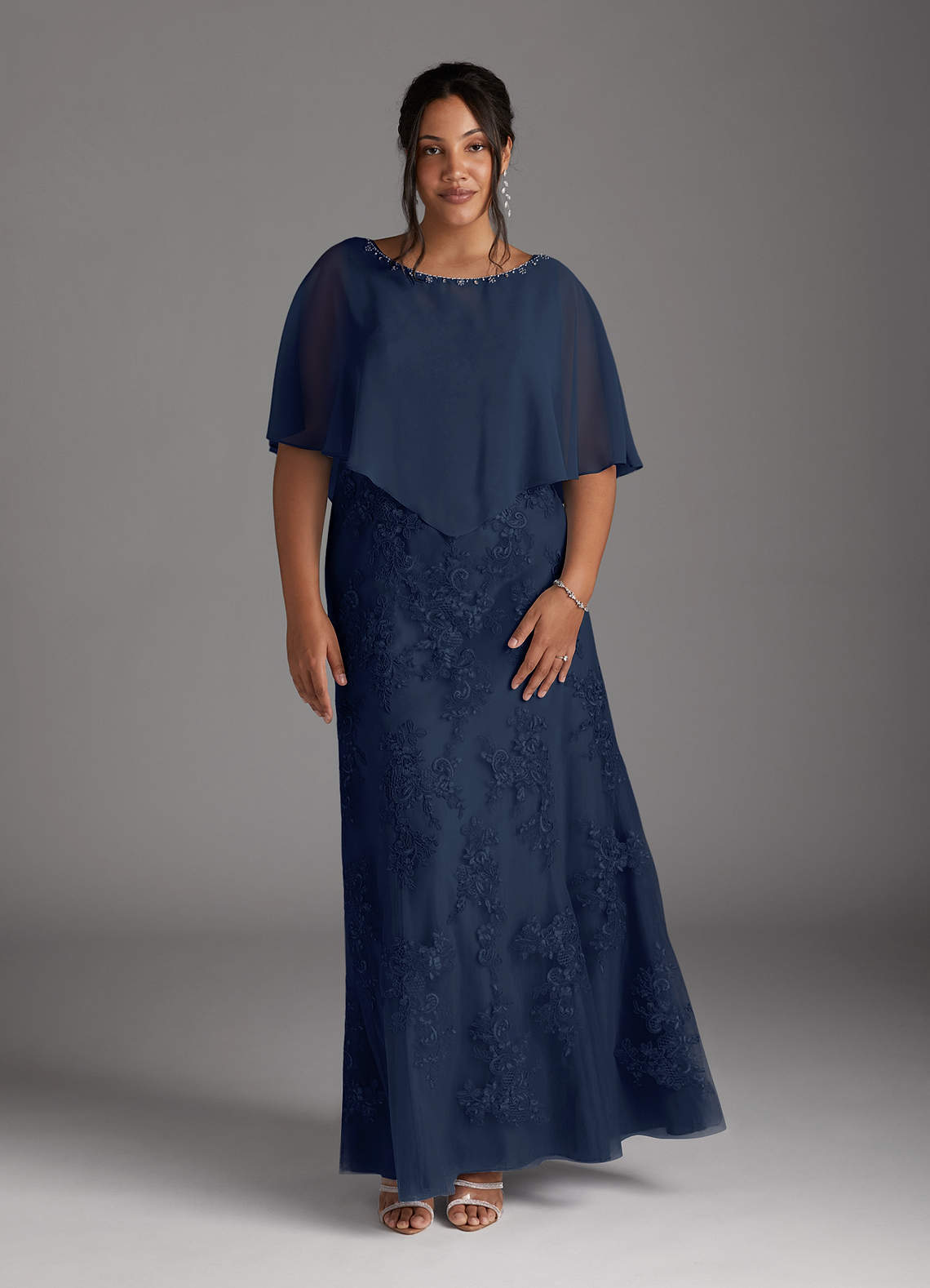Dark Navy Mermaid Lace Chiffon Dress