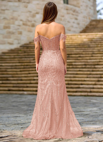 Zinanam Dusty Pink A-Line 3D Flowers Prom Dress