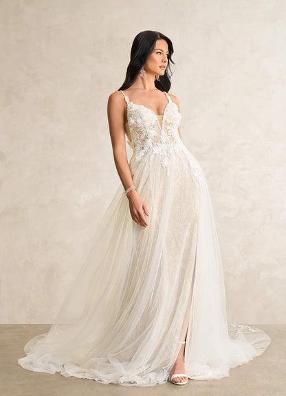 Diamond White Champagne Mermaid Sequins Lace Dress