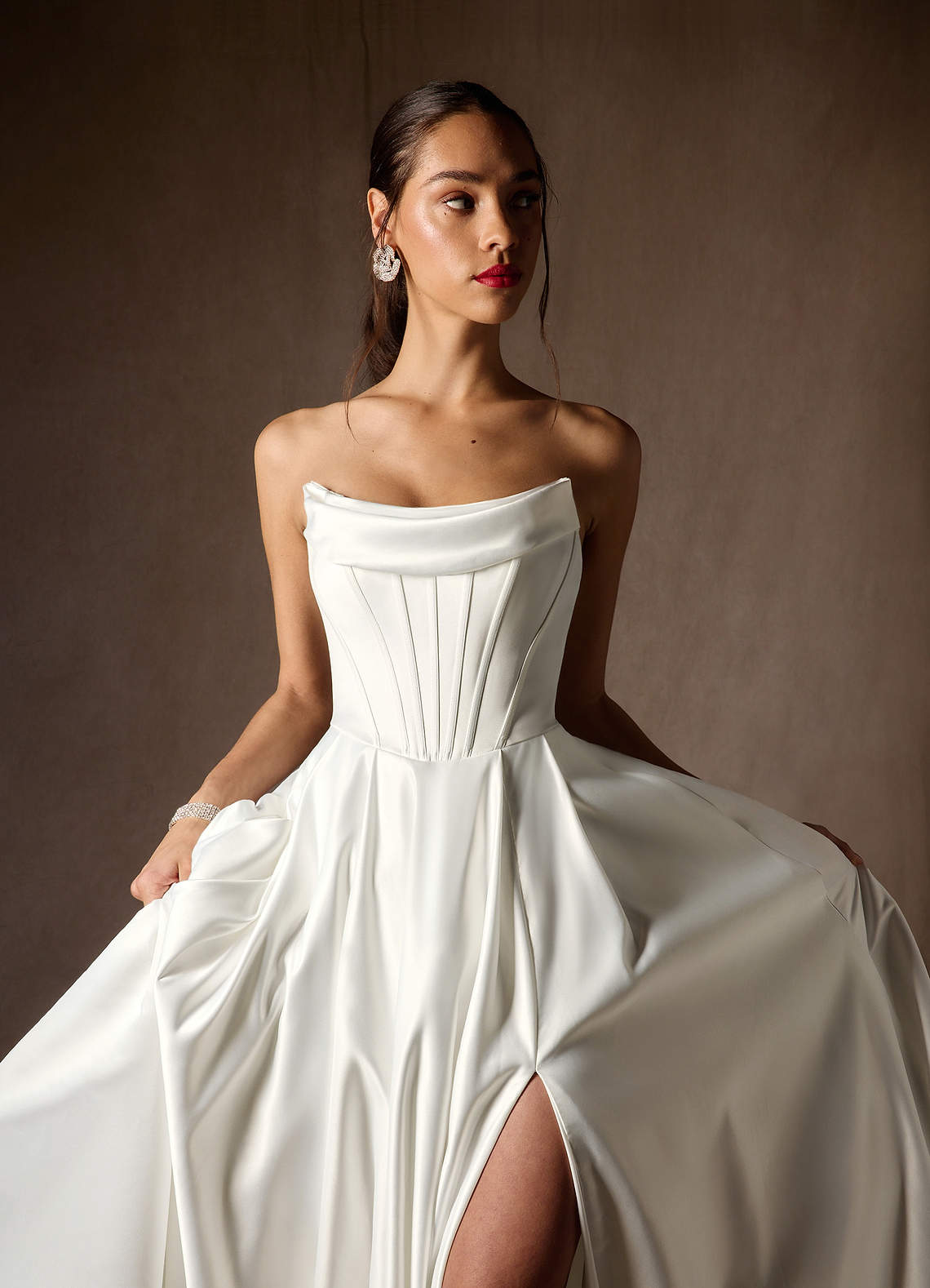 Diamond White Ball-Gown Strapless Satin Dress