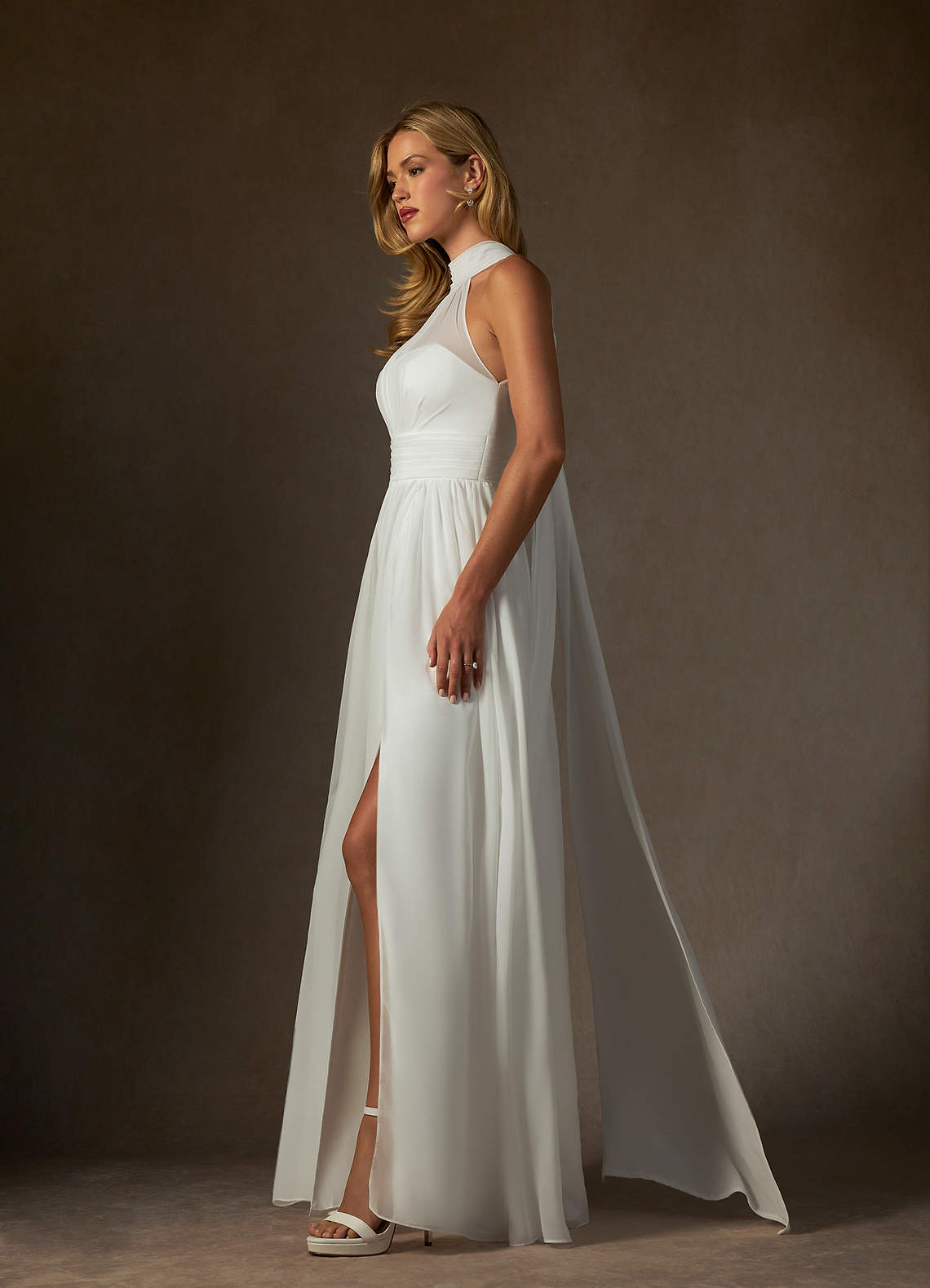 Diamond White A-Line Pleated Chiffon Dress