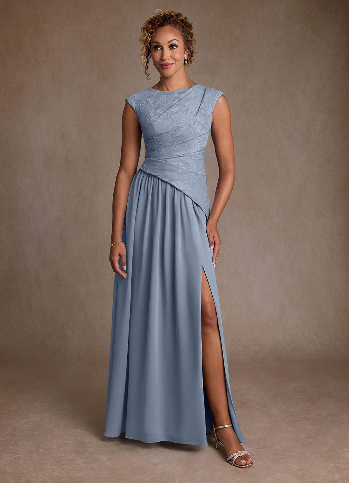 Dusty Blue A-Line Pleated Chiffon Dress