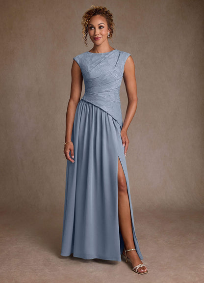 Dusty Blue A-Line Pleated Chiffon Dress