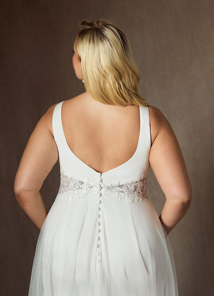 Diamond White A-Line Sequins Crepe Back Satin Dress