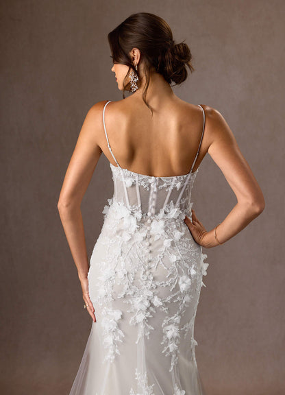 Diamond White Mermaid Strapless Lace Dress