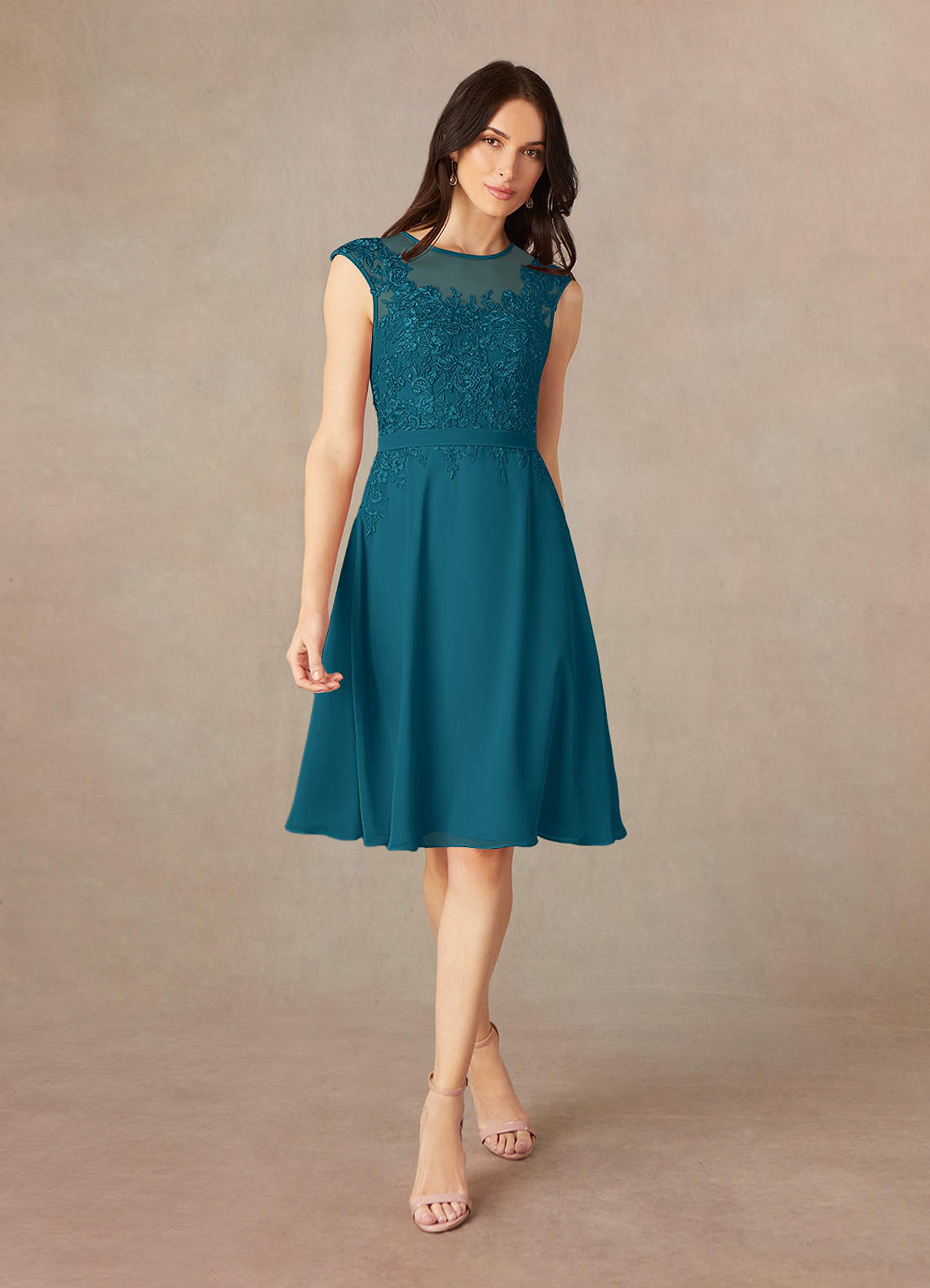 Ink Blue A-Line Scoop Sequins Chiffon Dress