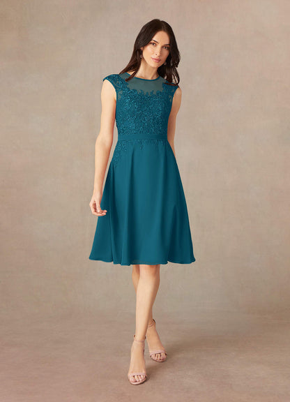 Ink Blue A-Line Scoop Sequins Chiffon Dress