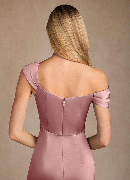 Dusty Rose Mermaid Pleated Stretch Satin Dress