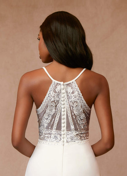Diamond White A-Line Sequins Stretch Crepe Dress