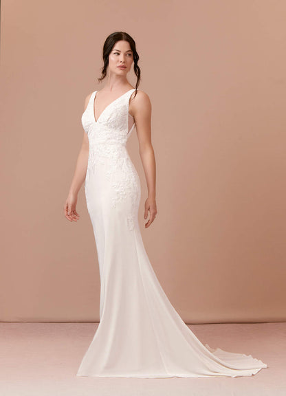 Diamond White Mermaid Lace Satin Dress