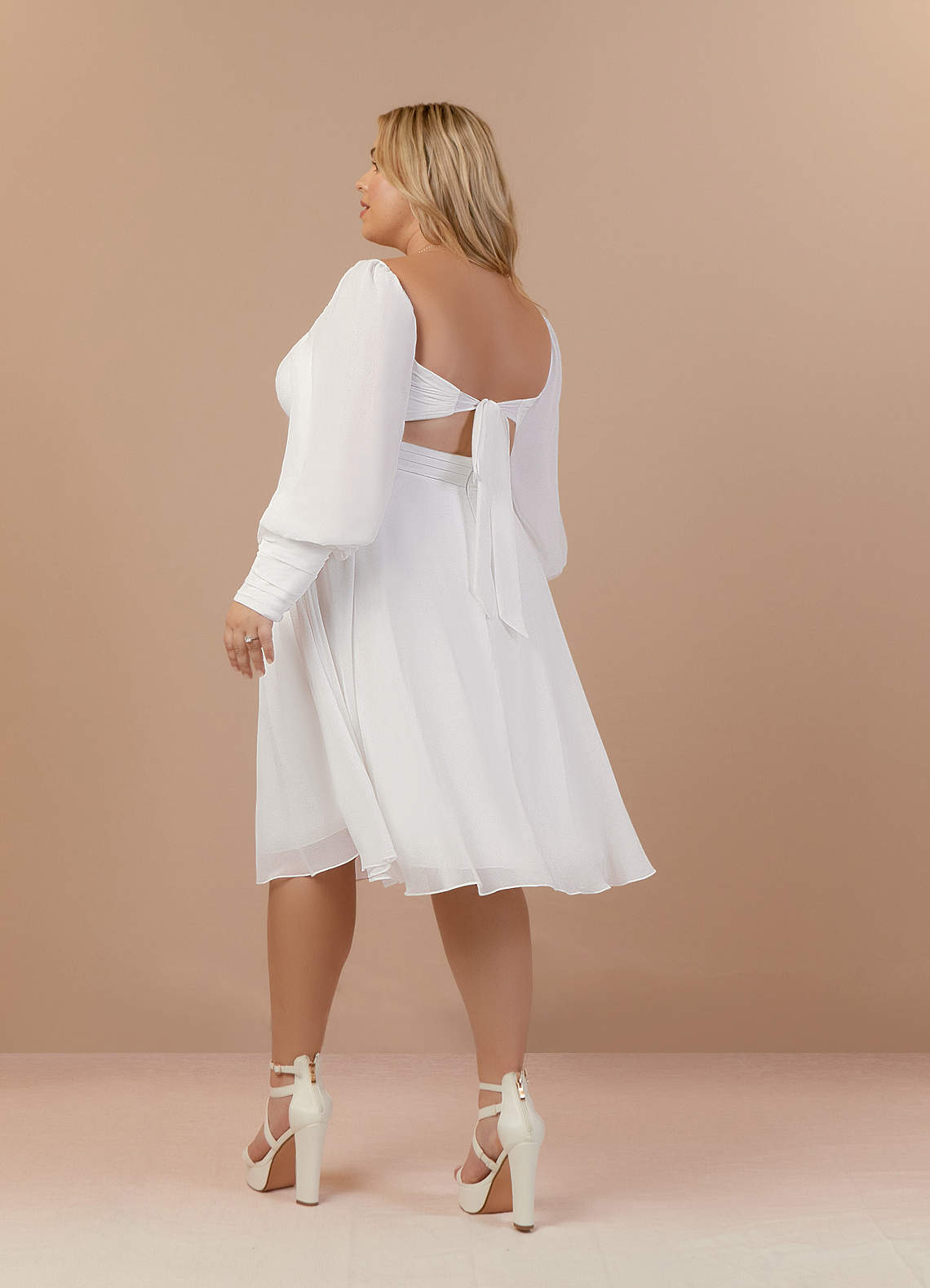 Diamond White A-Line V-Neck Pleated Chiffon Dress