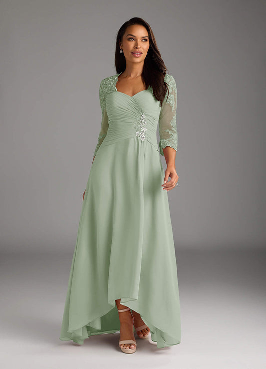 Dusty Sage A-Line Lace Chiffon Dress