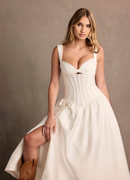 Arwen Cream Dropped Waist Midi Dress  Dress