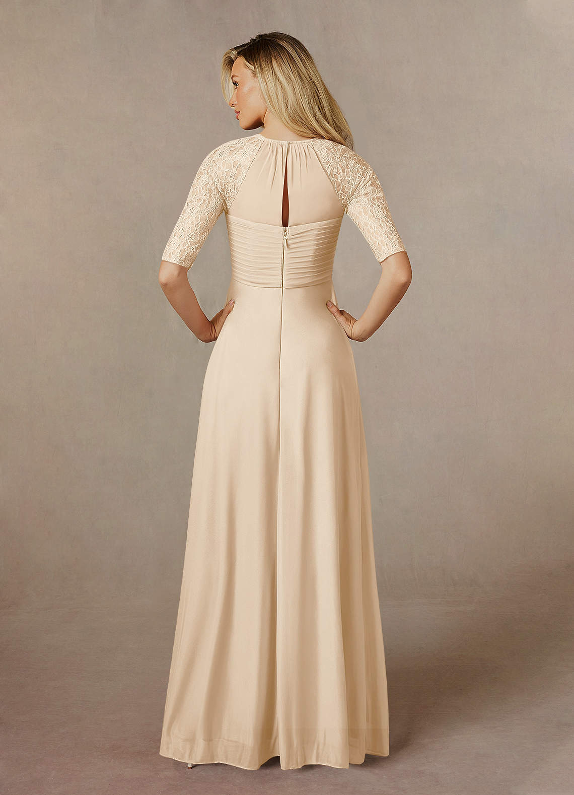 Champagne A-Line Lace Mesh Dress
