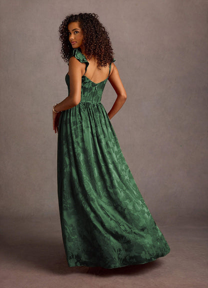 Jianna Hunter Green Flutter Sleeves Maxi Dress
