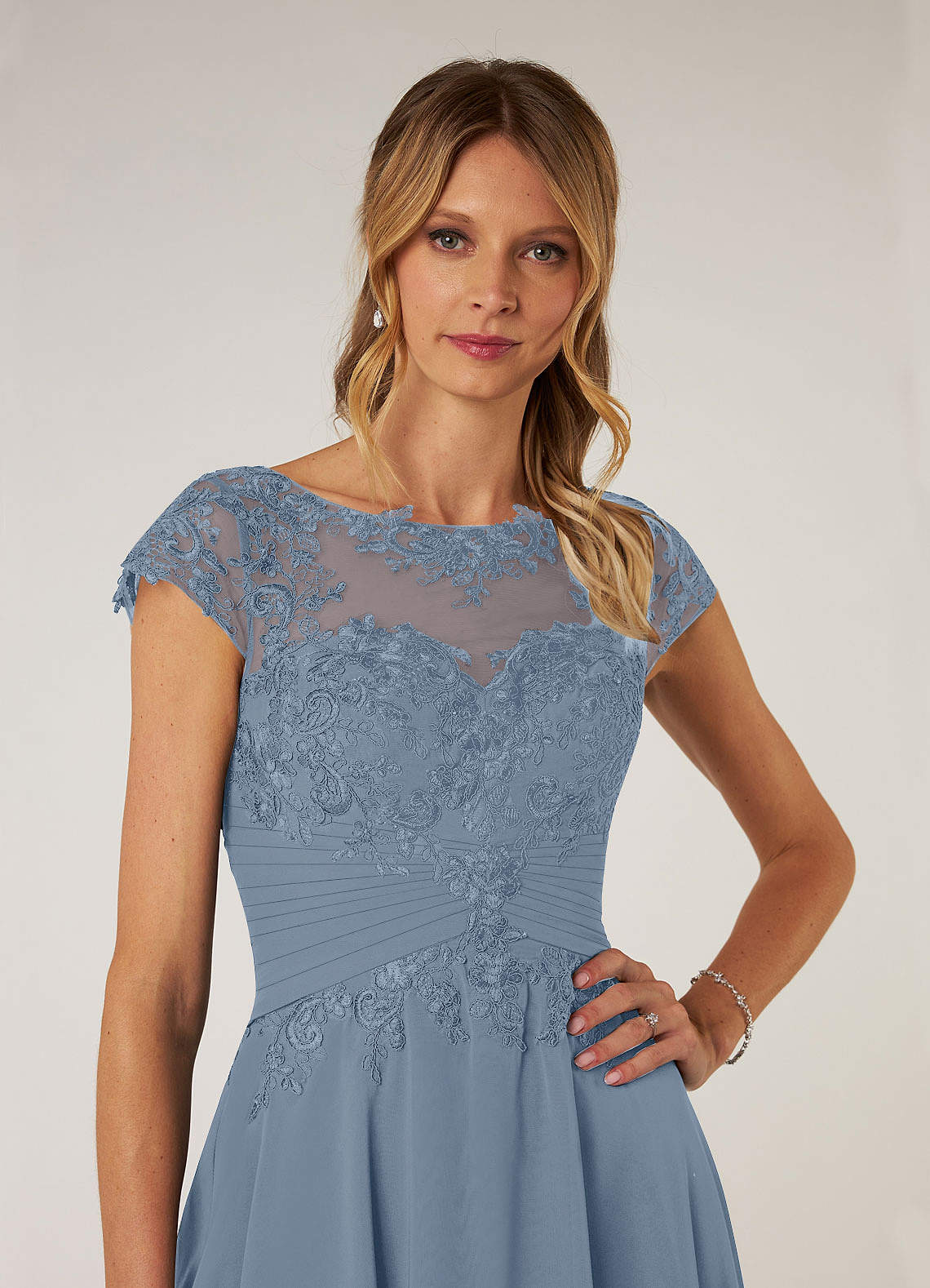 Dusty Blue Lace Chiffon Dress