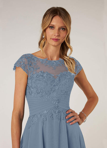Dusty Blue Lace Chiffon Dress