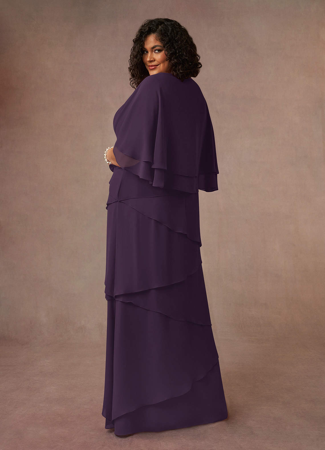 Plum A-Line V-Neck Chiffon Dress
