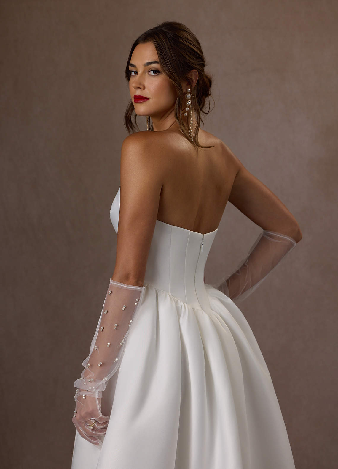 Diamond White Ball-Gown Strapless Satin Dress