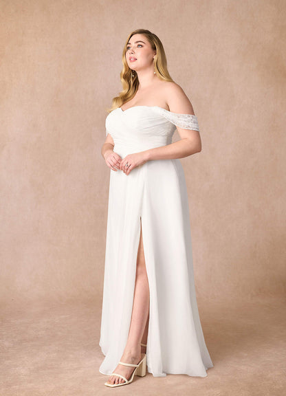 Diamond White A-Line Off the Shoulder Chiffon Dress
