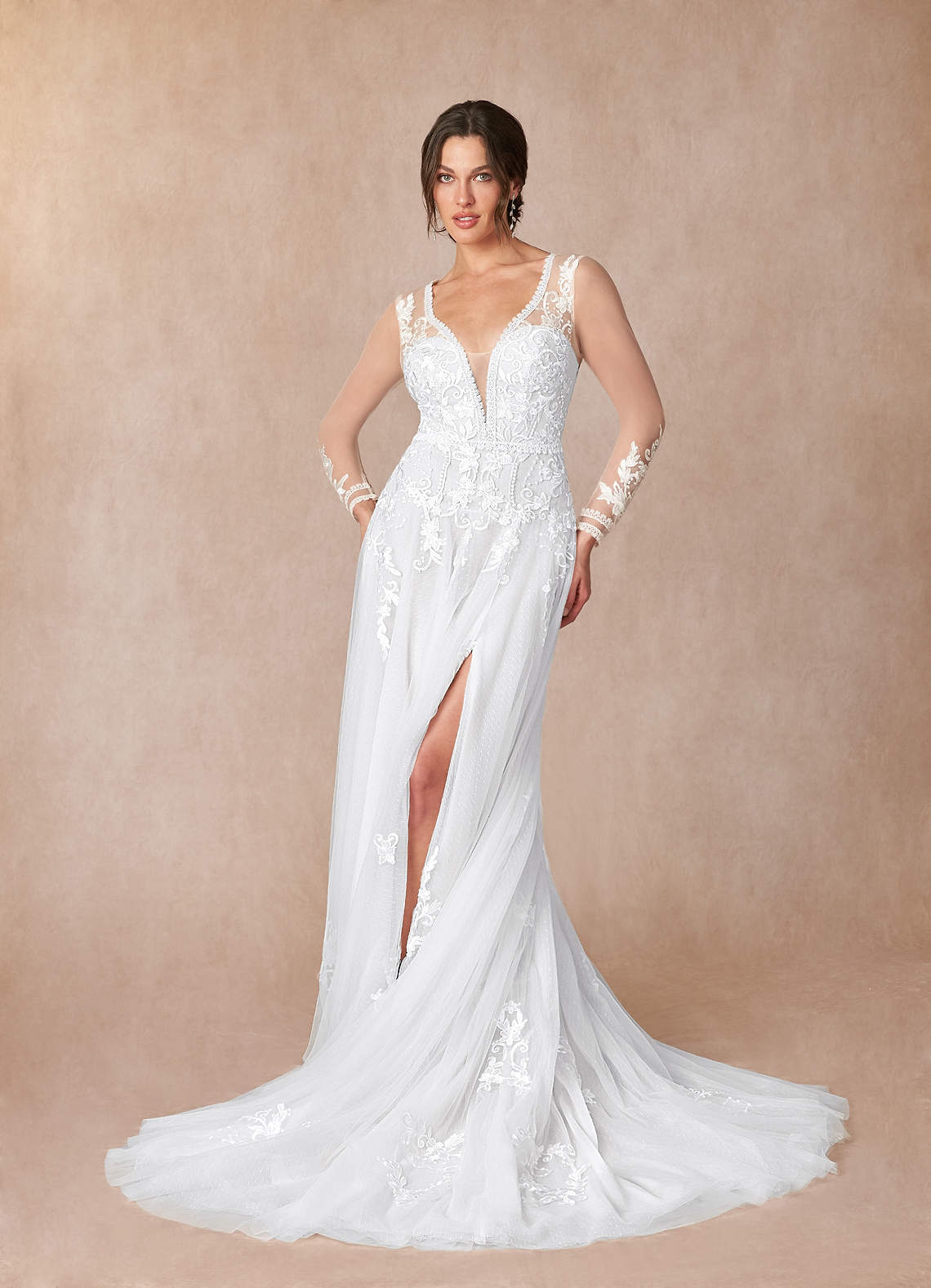 Diamond White A-Line Lace Tulle Dress