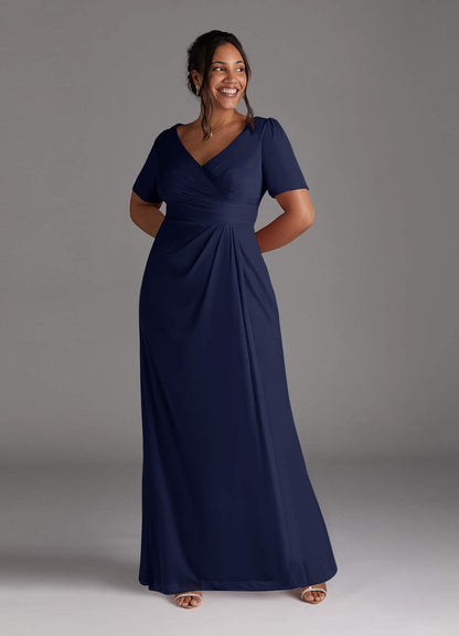 Dark Navy A-Line Pleated Mesh Dress
