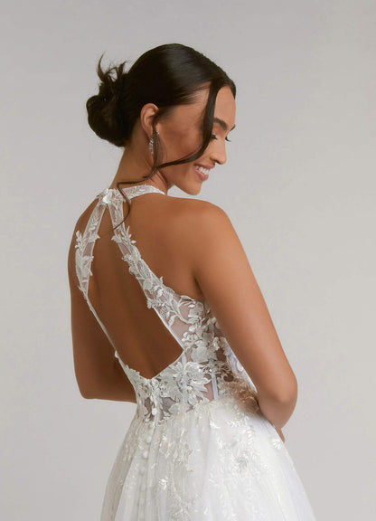 Diamond White A-Line Halter Sequins Tulle Dress