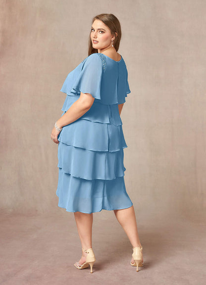 Steel Blue A-Line Scoop Beaded Chiffon Dress