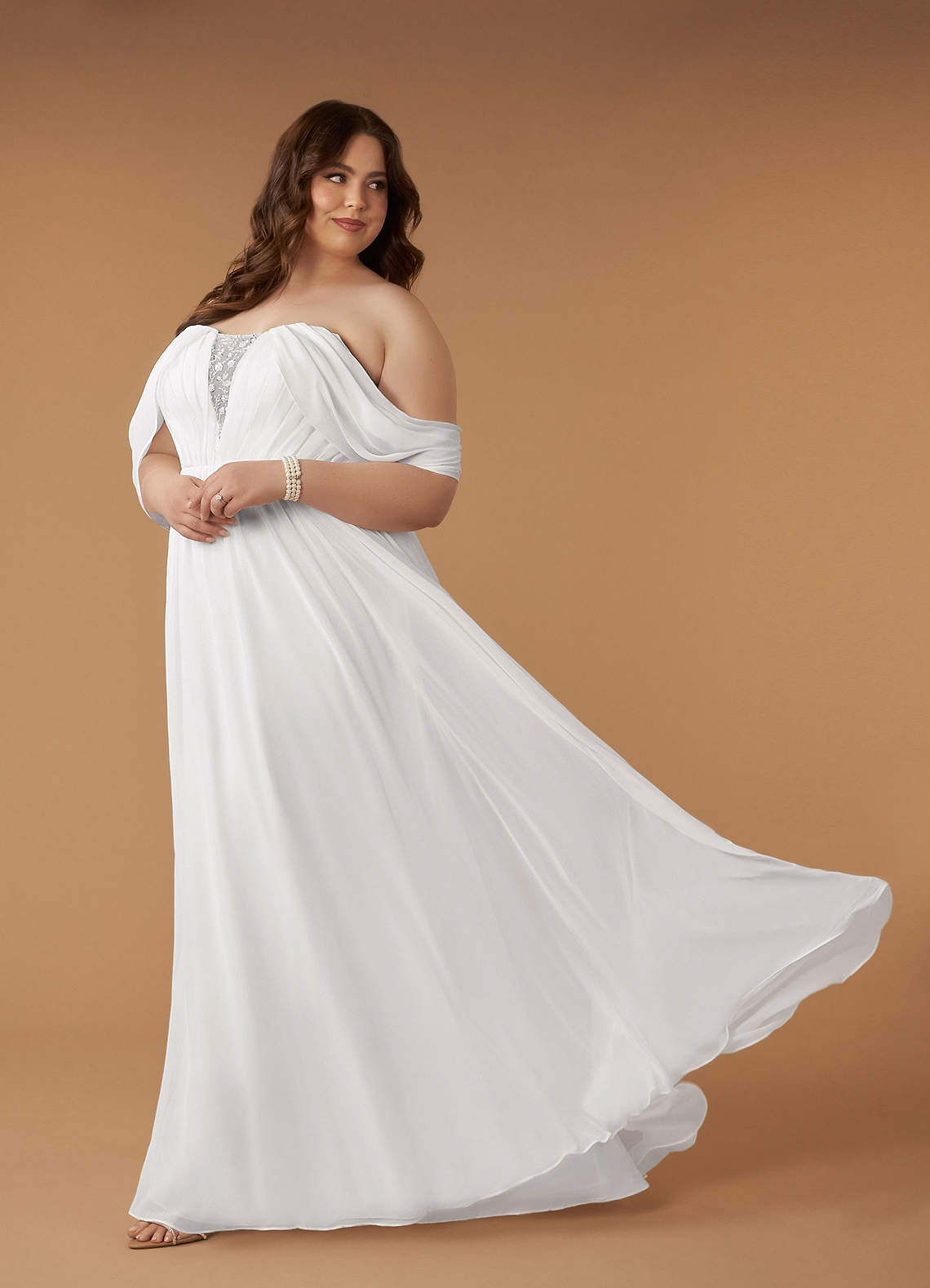 Diamond White A-Line Sweetheart Sequins Chiffon Dress