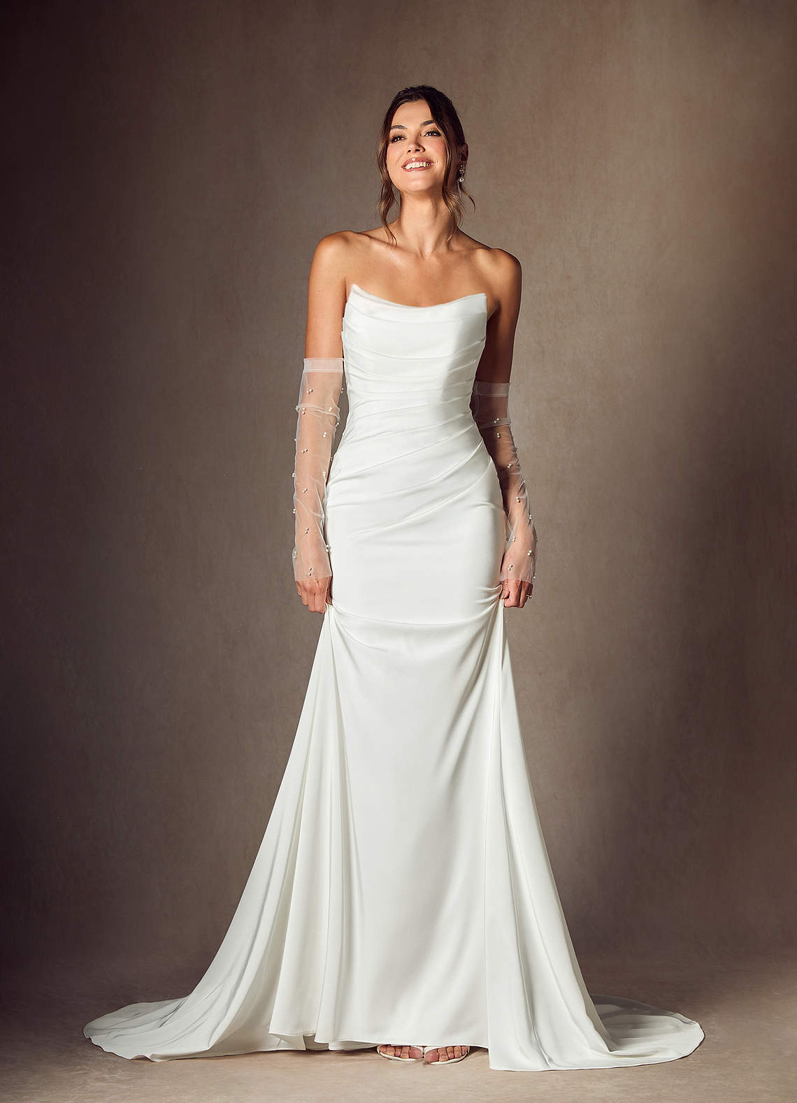 Diamond White Mermaid Strapless Crepe Back Satin Dress