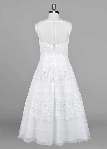Diamond White A-Line Sweetheart Lace Tulle Dress