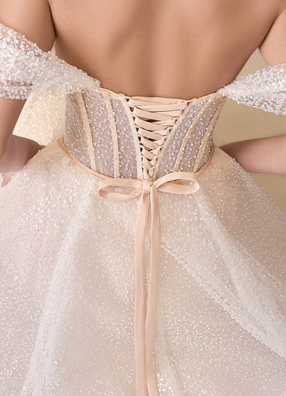 Diamond White English Rose Mermaid Off the Shoulder Beading Dress