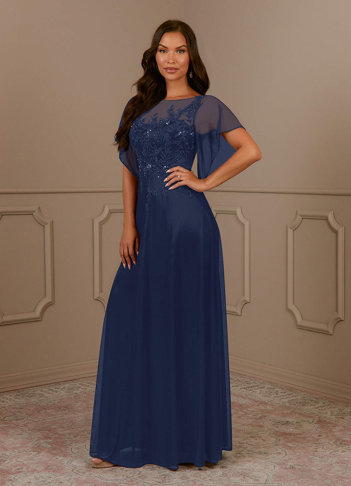 Dark Navy A-Line Sequins Mesh Dress