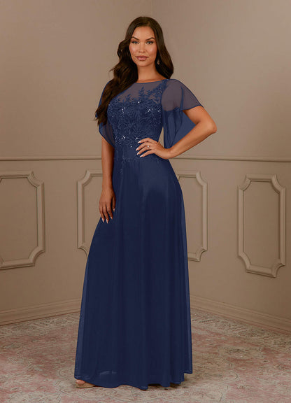 Dark Navy A-Line Sequins Mesh Dress