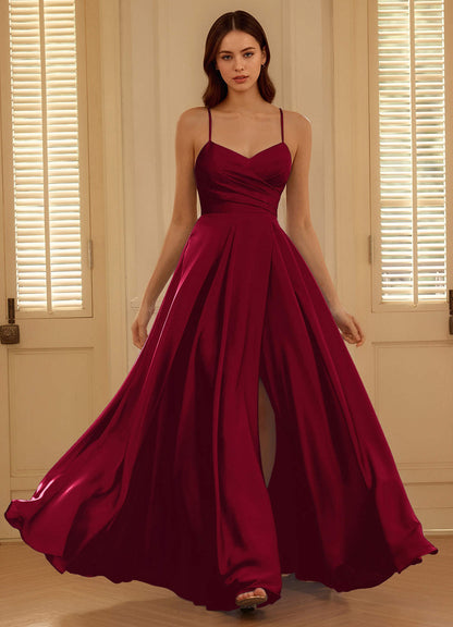 Satelia Merlot V-Neckline A-Line Prom Dress