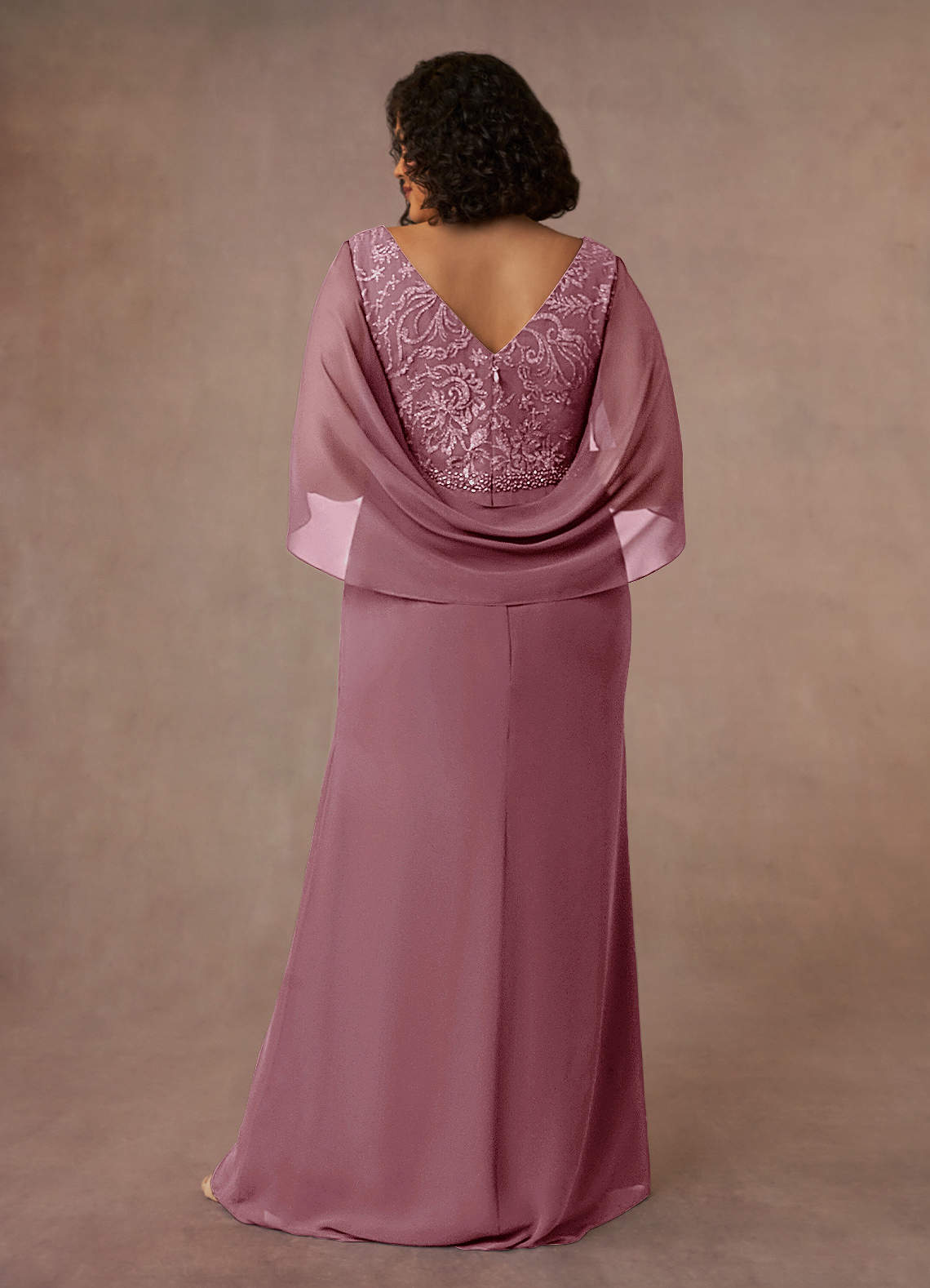 Vintage Mauve Mermaid Lace Chiffon Dress