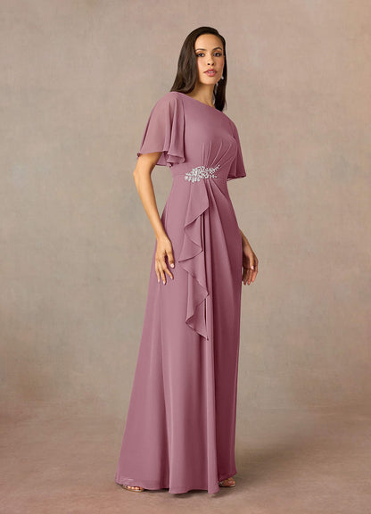 Vintage Mauve Sheath Beaded Chiffon Dress