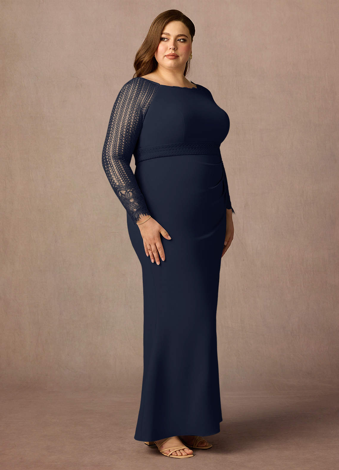 Dark Navy Sheath Lace Dress
