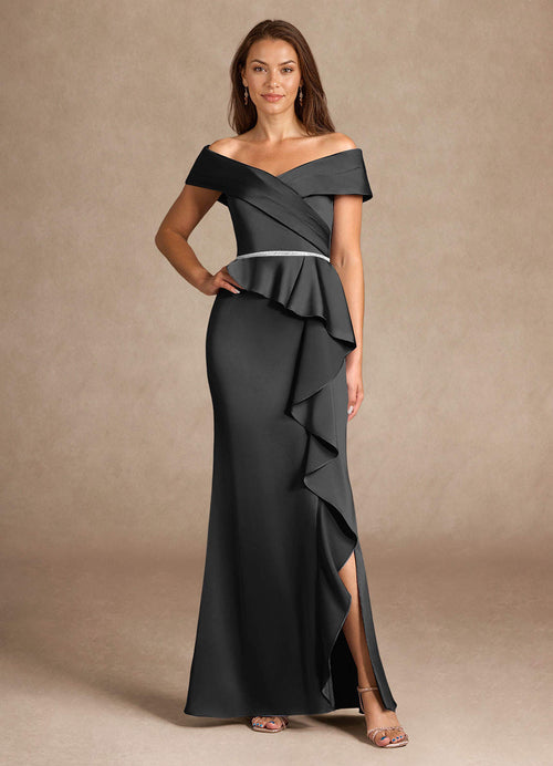 Black Mermaid Off the Shoulder Stretch Satin Dress
