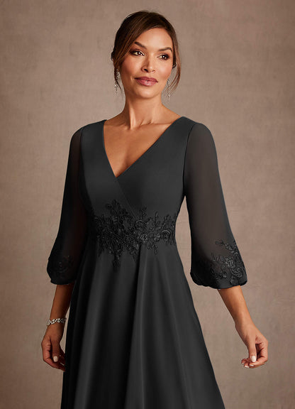 Black A-Line Lace Chiffon Dress
