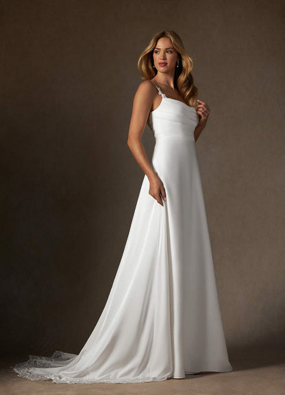 Diamond White A-Line Lace Stretch Satin Dress