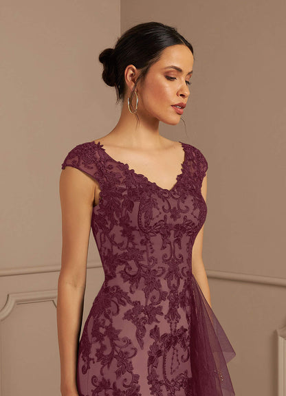 Cabernet Champagne Mermaid Lace Tulle Dress